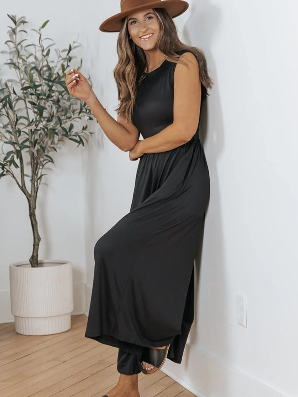 Black Backless Wide Leg Jumpsuit for Women