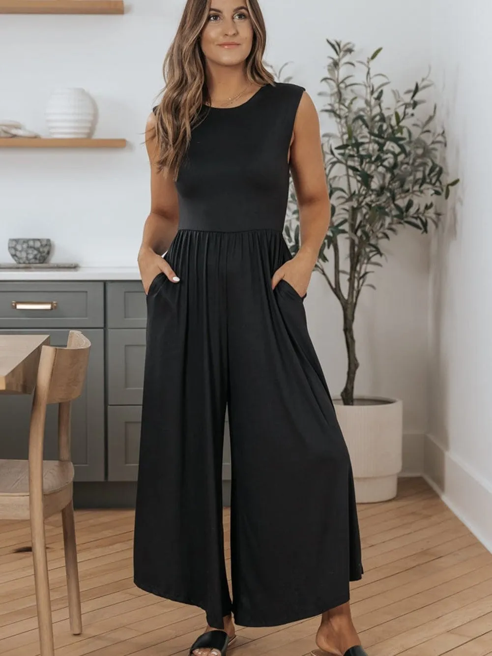 Black Backless Wide Leg Jumpsuit for Women