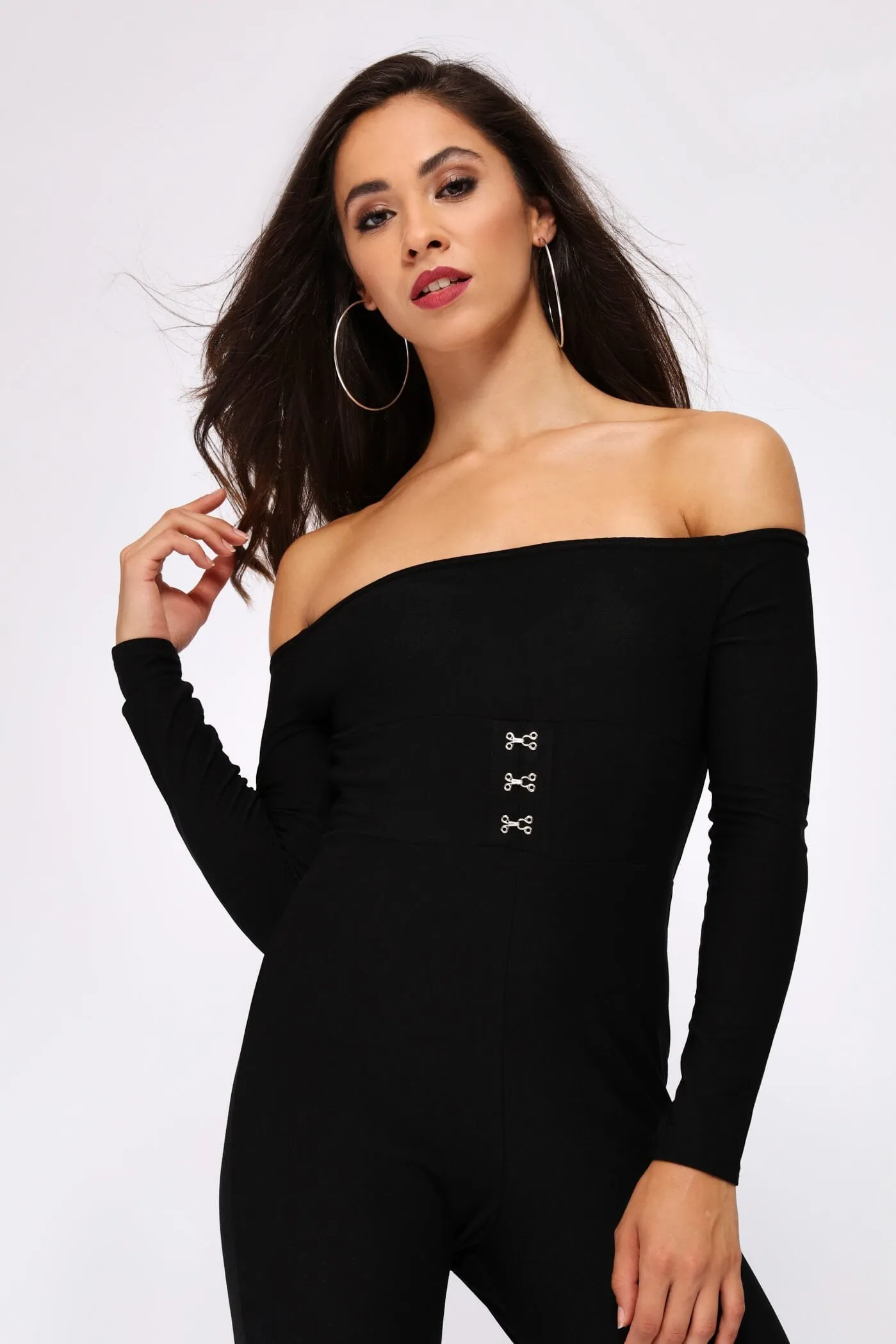 Black Bardot Corset Jumpsuit