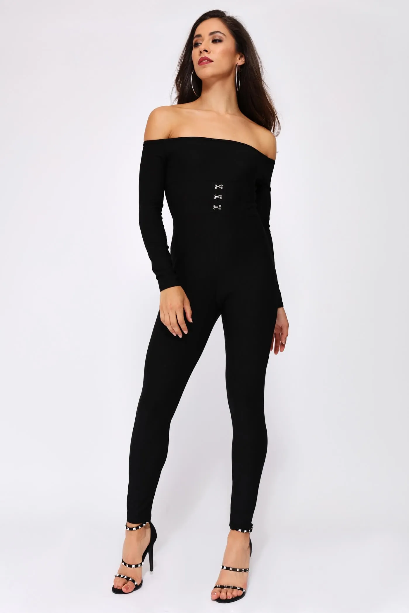 Black Bardot Corset Jumpsuit