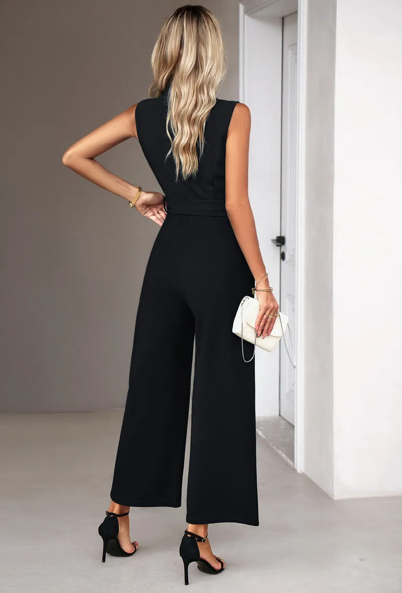 Black  Casual Loose Vest Sleeveless V-Neck Jumpsuit