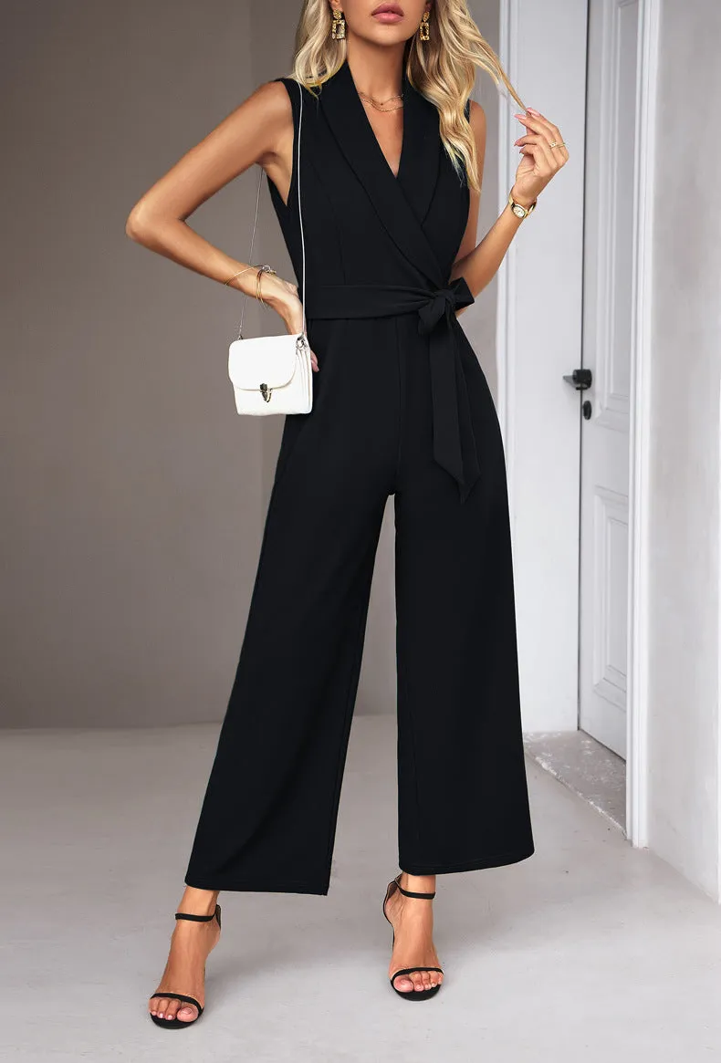 Black  Casual Loose Vest Sleeveless V-Neck Jumpsuit