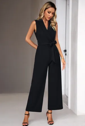 Black  Casual Loose Vest Sleeveless V-Neck Jumpsuit