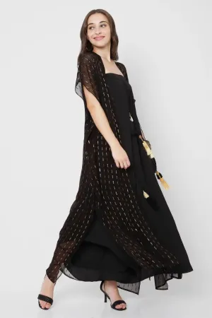 Black Embroidered Maxi Duster