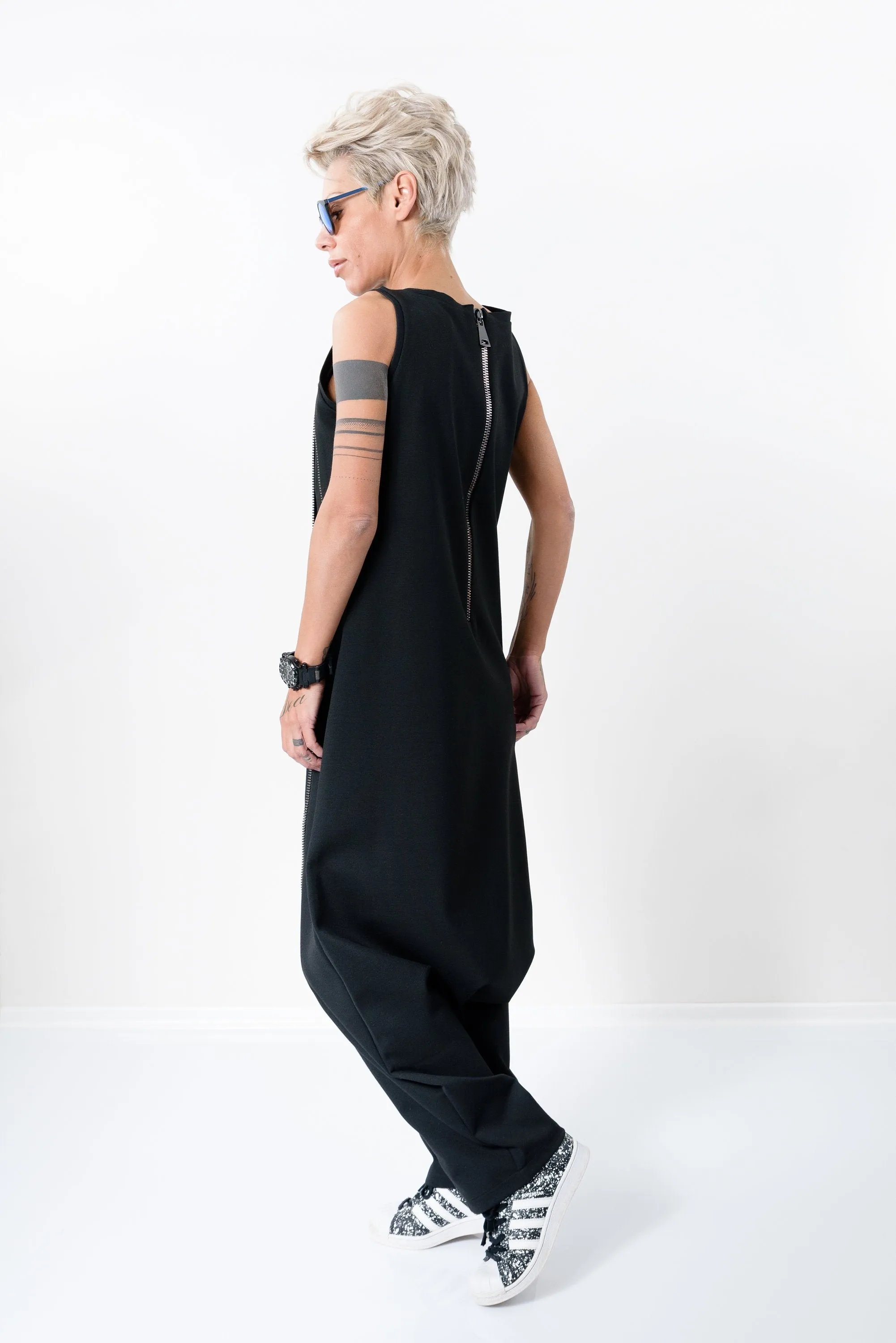 Black Harem Jumpsuit with Front Pocket