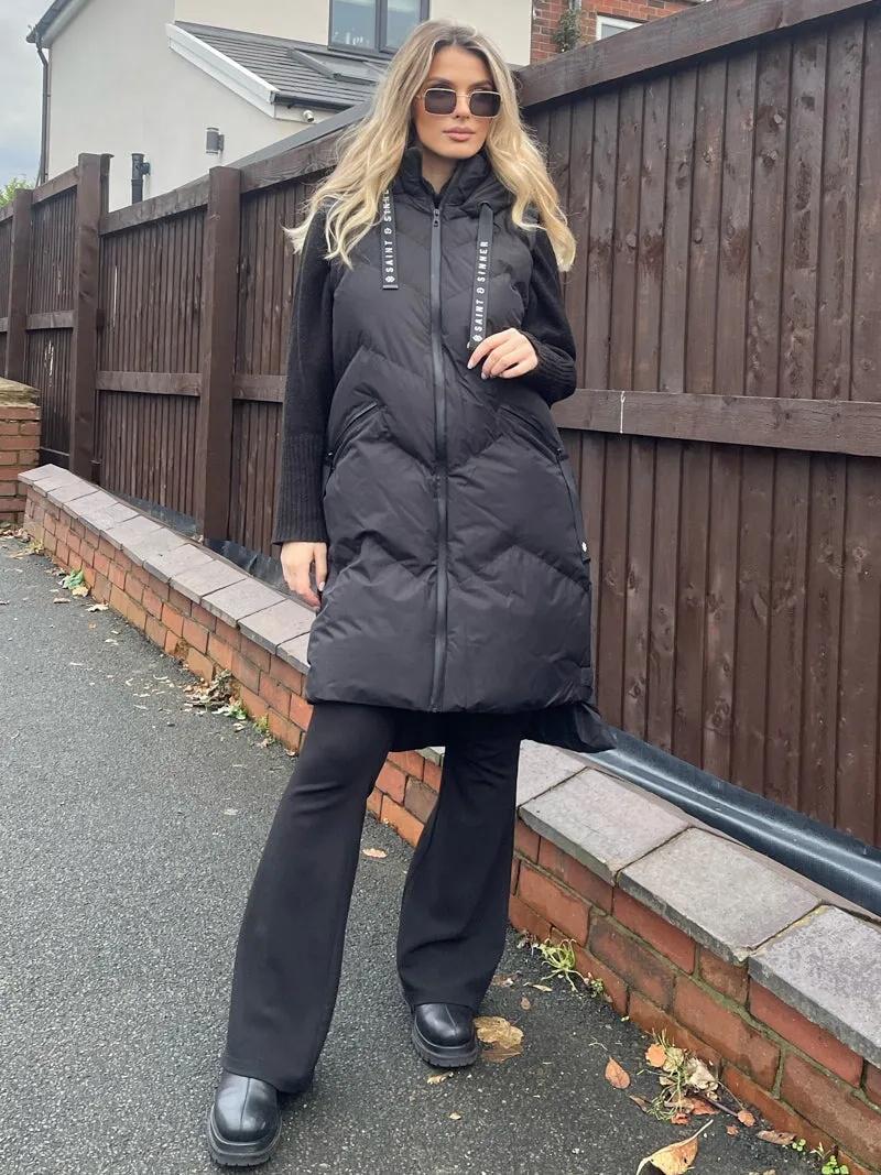 BLACK HOODED ZIP UP GILET