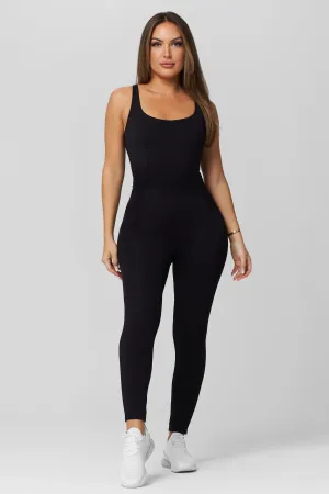 Black Lace Up Legging Jumpsuit