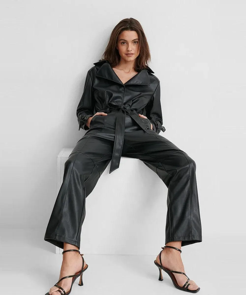 Black Lambskin Leather Jumpsuit