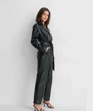 Black Lambskin Leather Jumpsuit