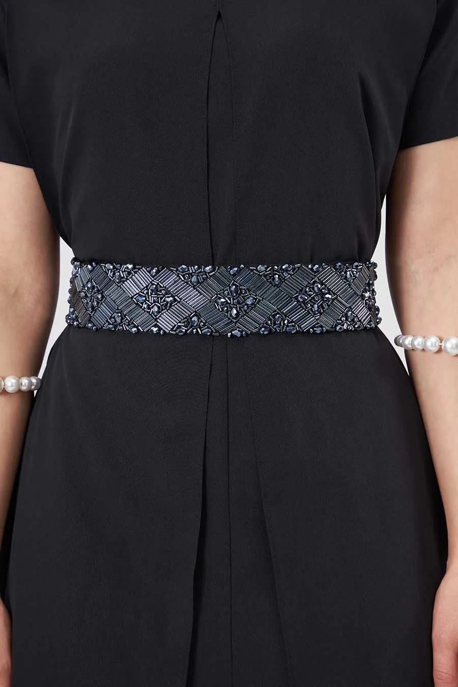 Black Layered Jumpsuit With Embellished Belt