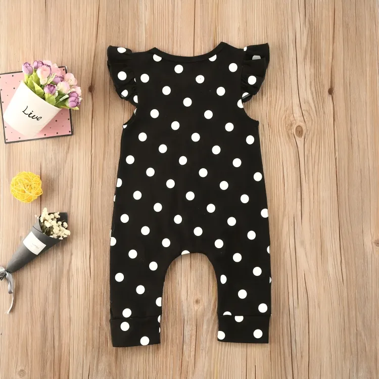 Black Polka Dot Print Baby Jumpsuit