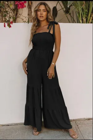 Black Tie Strap Wide leg Jumpsuit