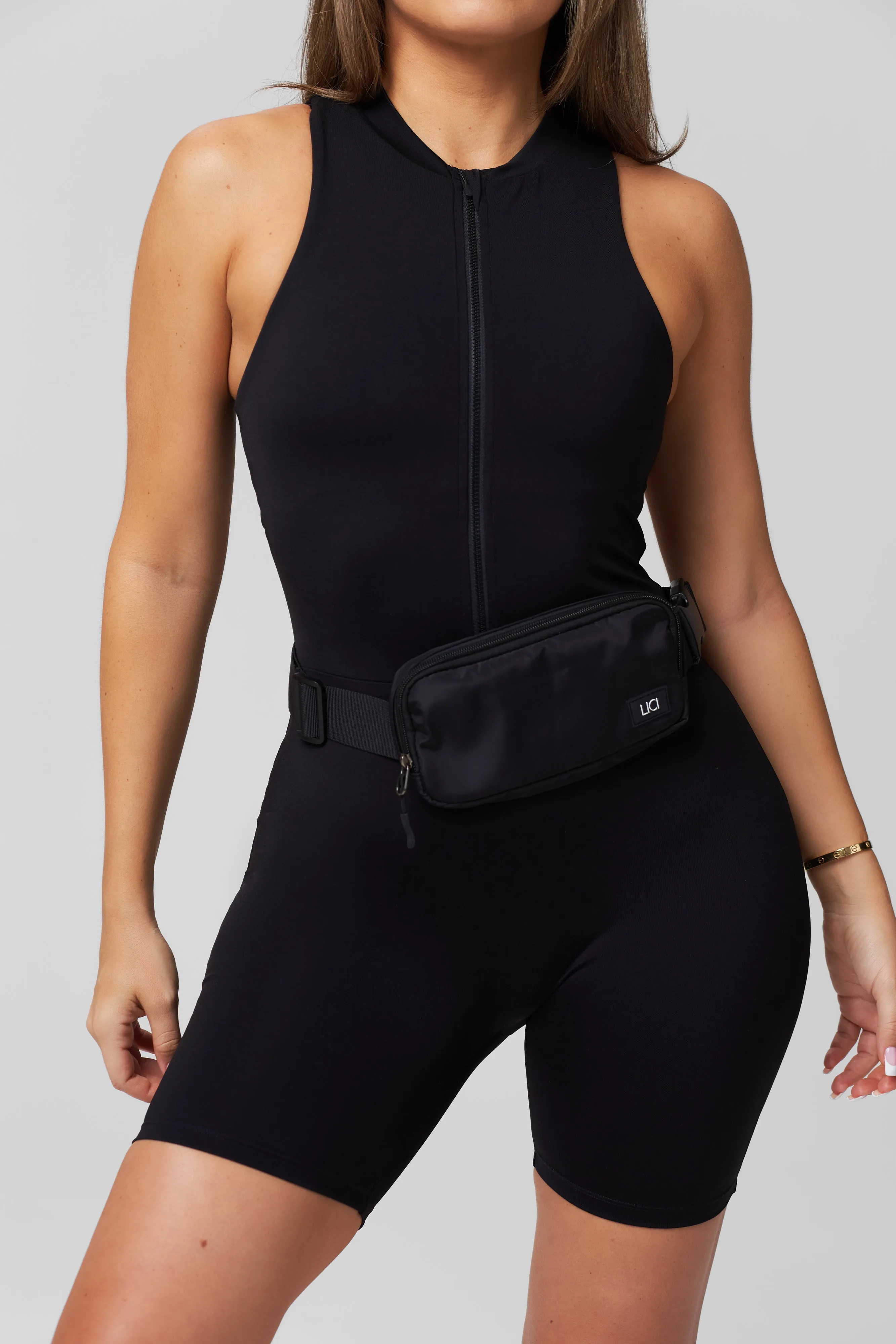 Black Zipper Biker Jumpsuit