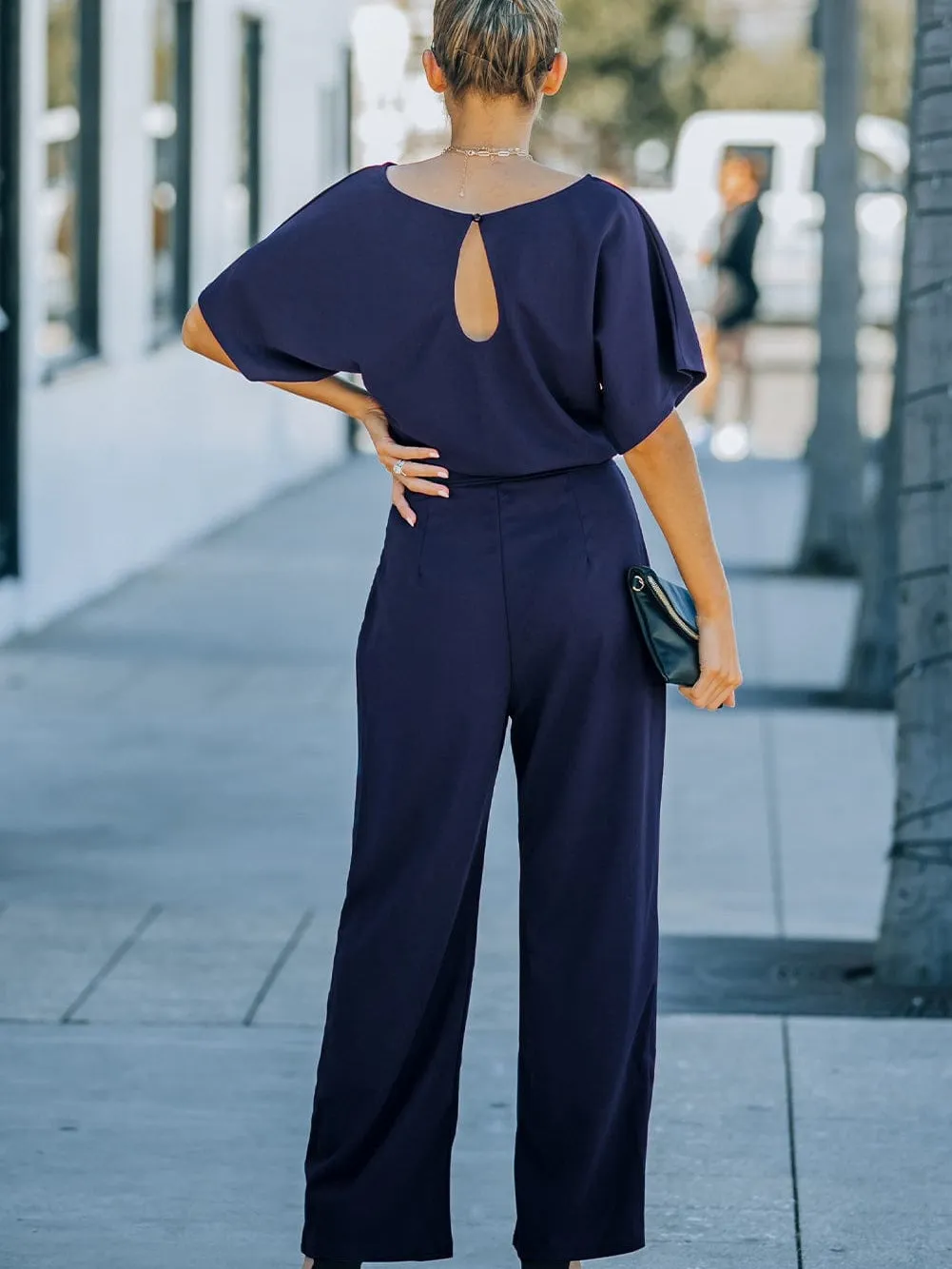 Blue Chic Tie-Waist Wide Leg Jumpsuit