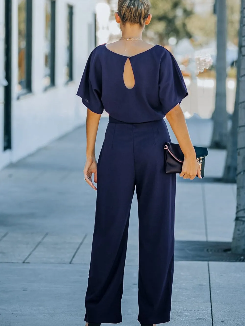 Blue Chic Tie-Waist Wide Leg Jumpsuit