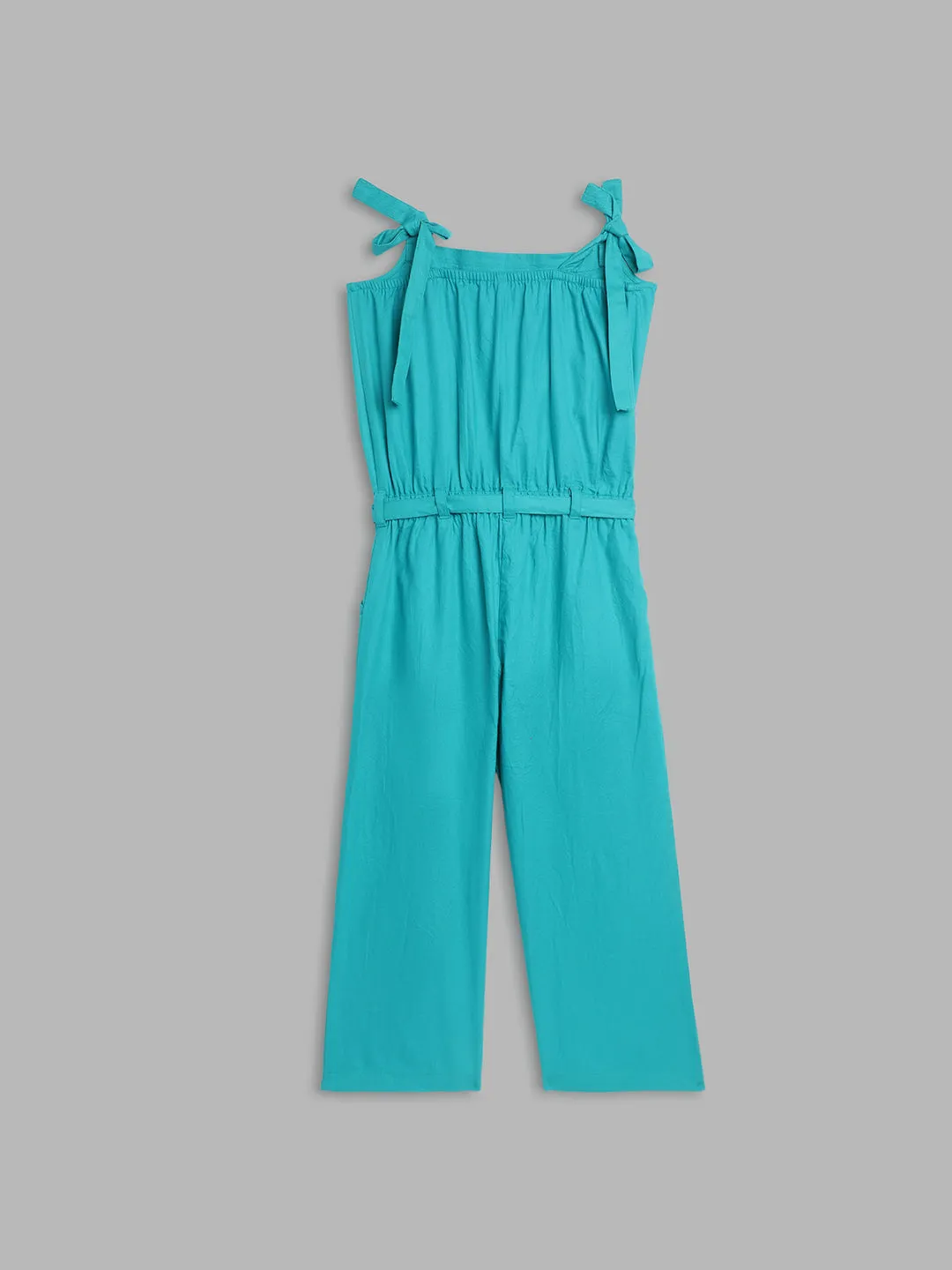 Blue Giraffe Girls Turquoise Blue Solid Square Neck Jumpsuit