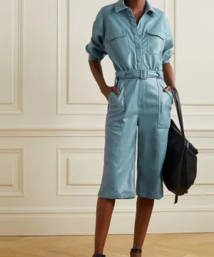 Blue Leather Jumpsuit for Women