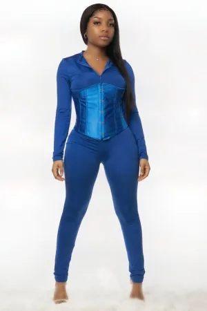 Blue Long Sleeve Corset Jumpsuit