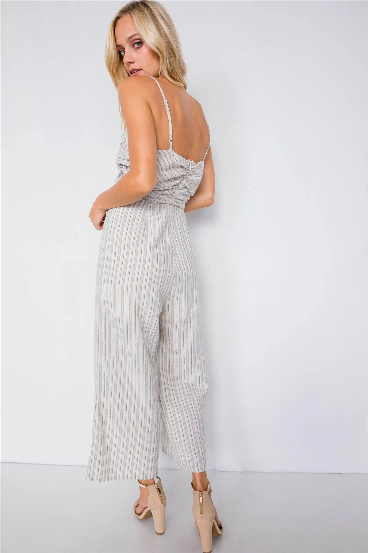 Blue Spaghetti Strap Striped Jumpsuit /3-2-1