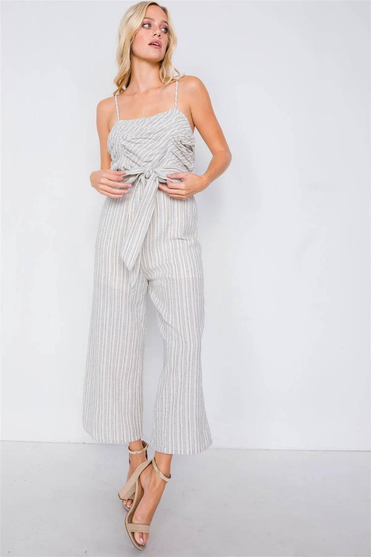 Blue Spaghetti Strap Striped Jumpsuit /3-2-1