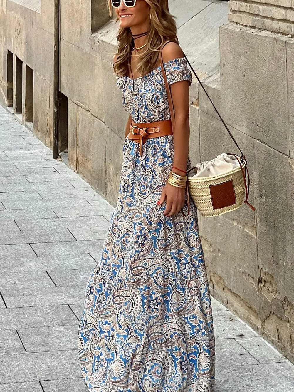 Bohemian Style Off-Shoulder Maxi Jumpsuit