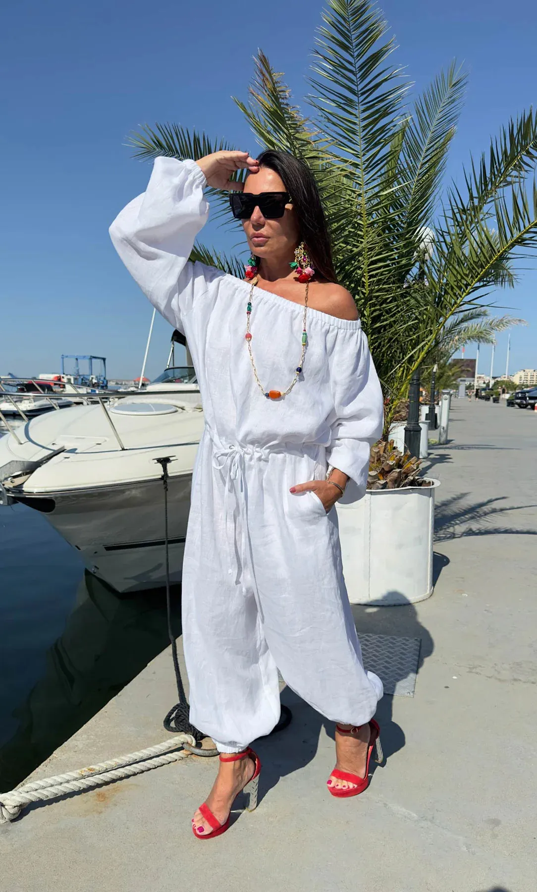 BOHEMY White Off Shoulders Jumpsuit