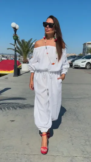 BOHEMY White Off Shoulders Jumpsuit