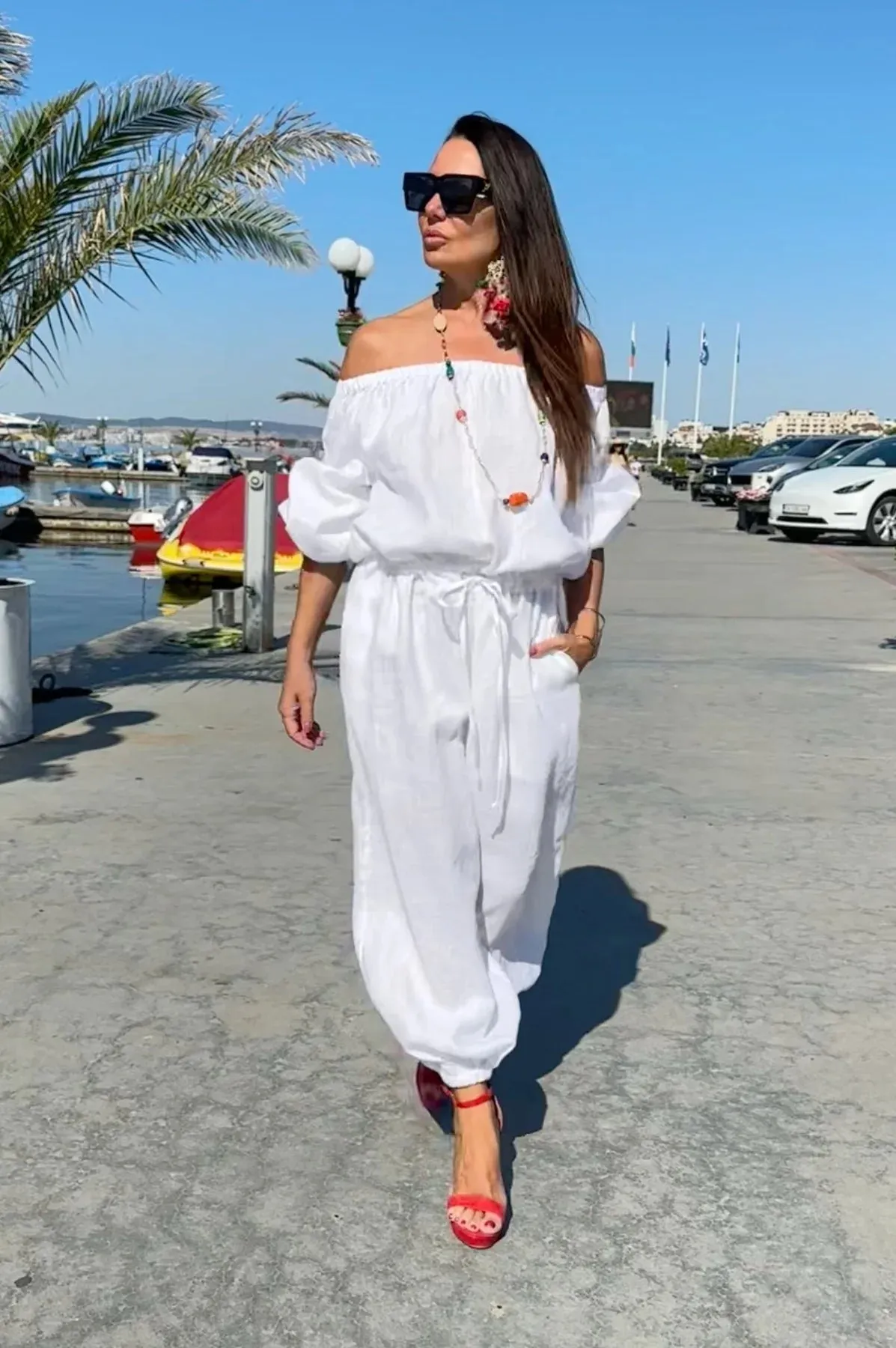 BOHEMY White Off Shoulders Jumpsuit