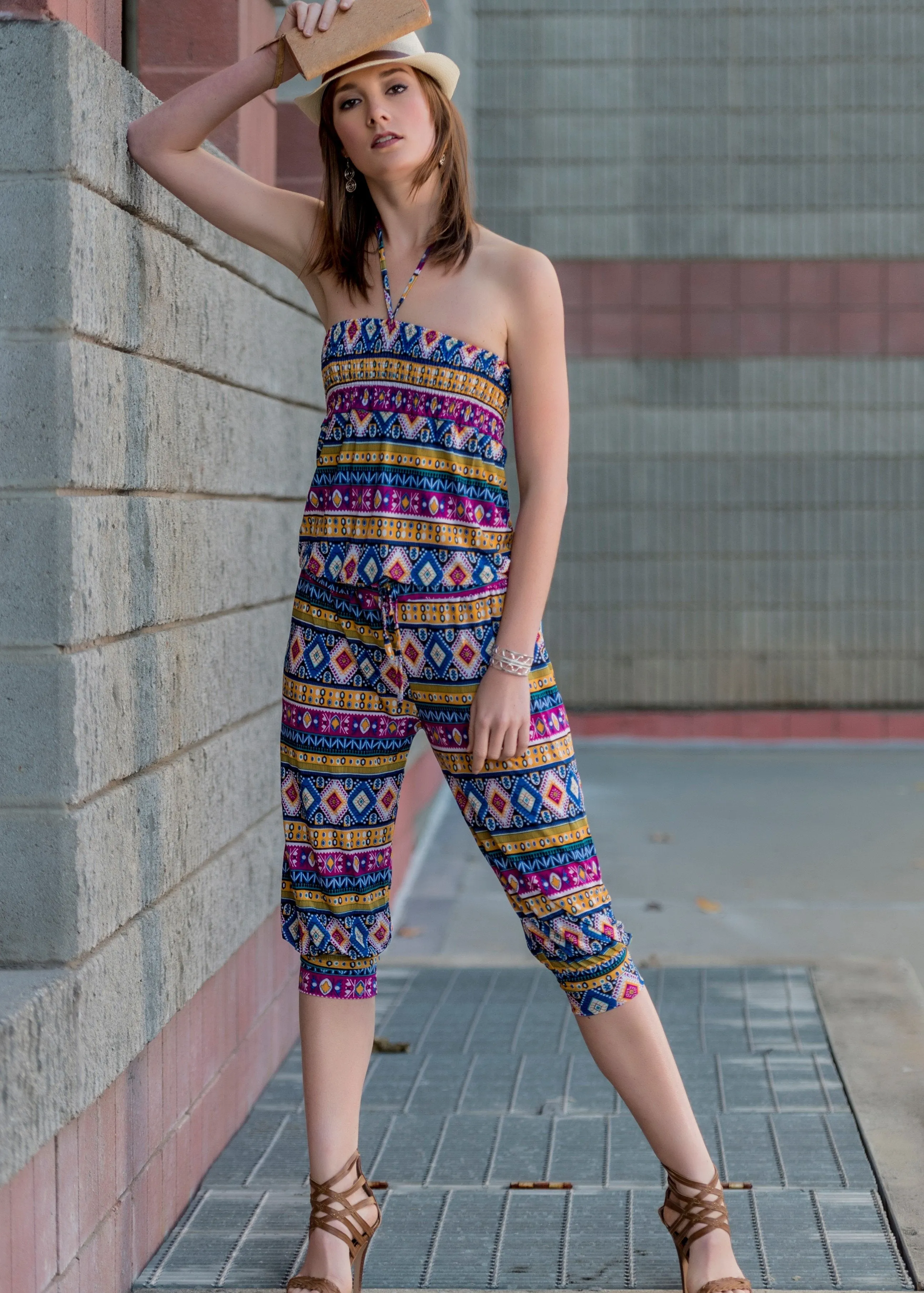 Bold Geometric Halter Jumpsuit