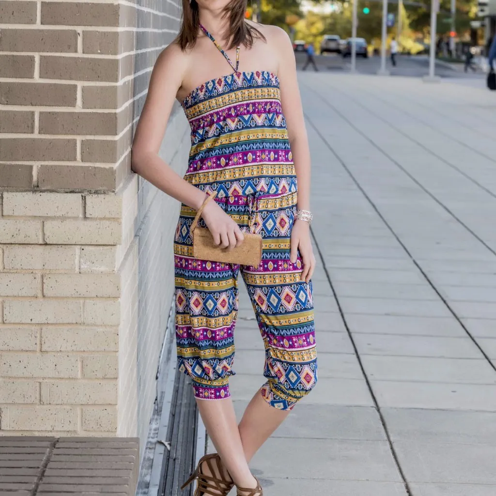 Bold Geometric Halter Jumpsuit