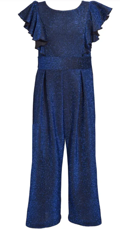 Bonnie Jean- Royal Blue Sparkle Jumpsuit