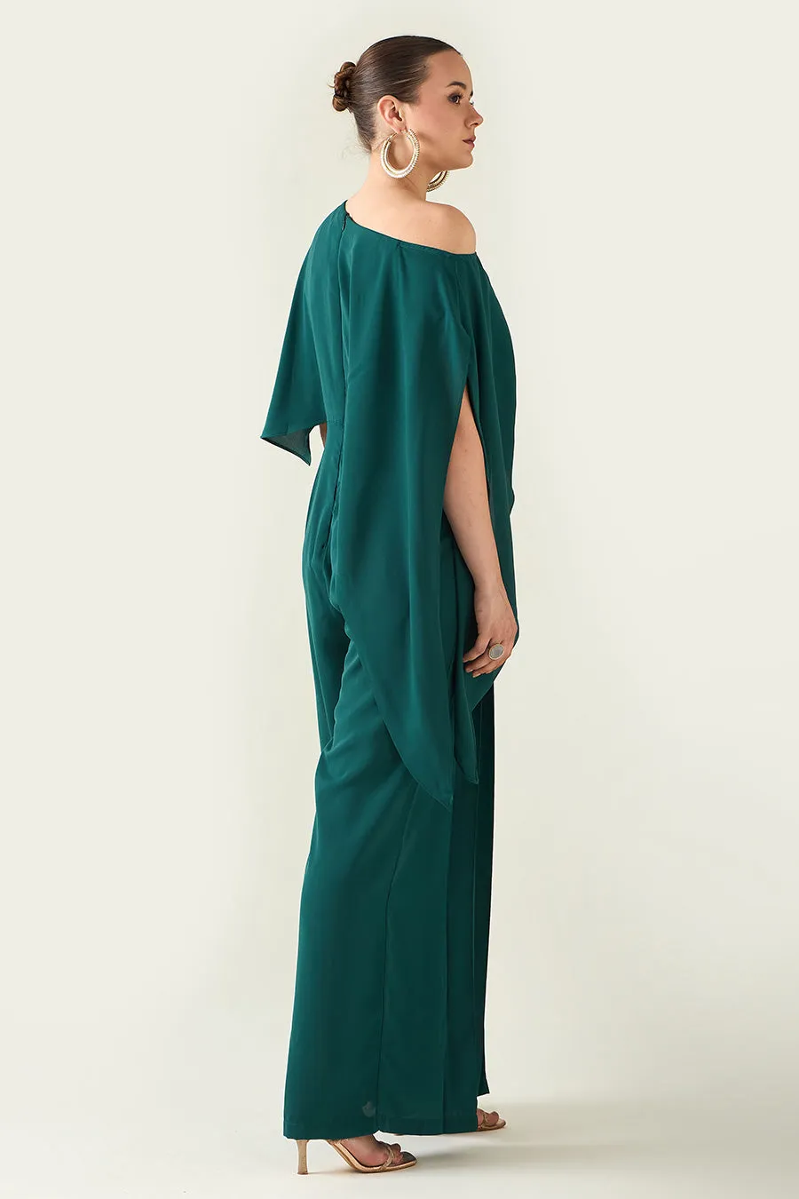 Bottle Green Jumpsuit With Metallic Finish Belt