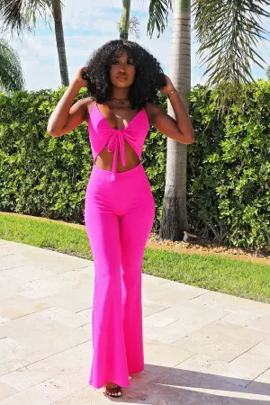 Bow Palazzo Jumpsuit- Pink