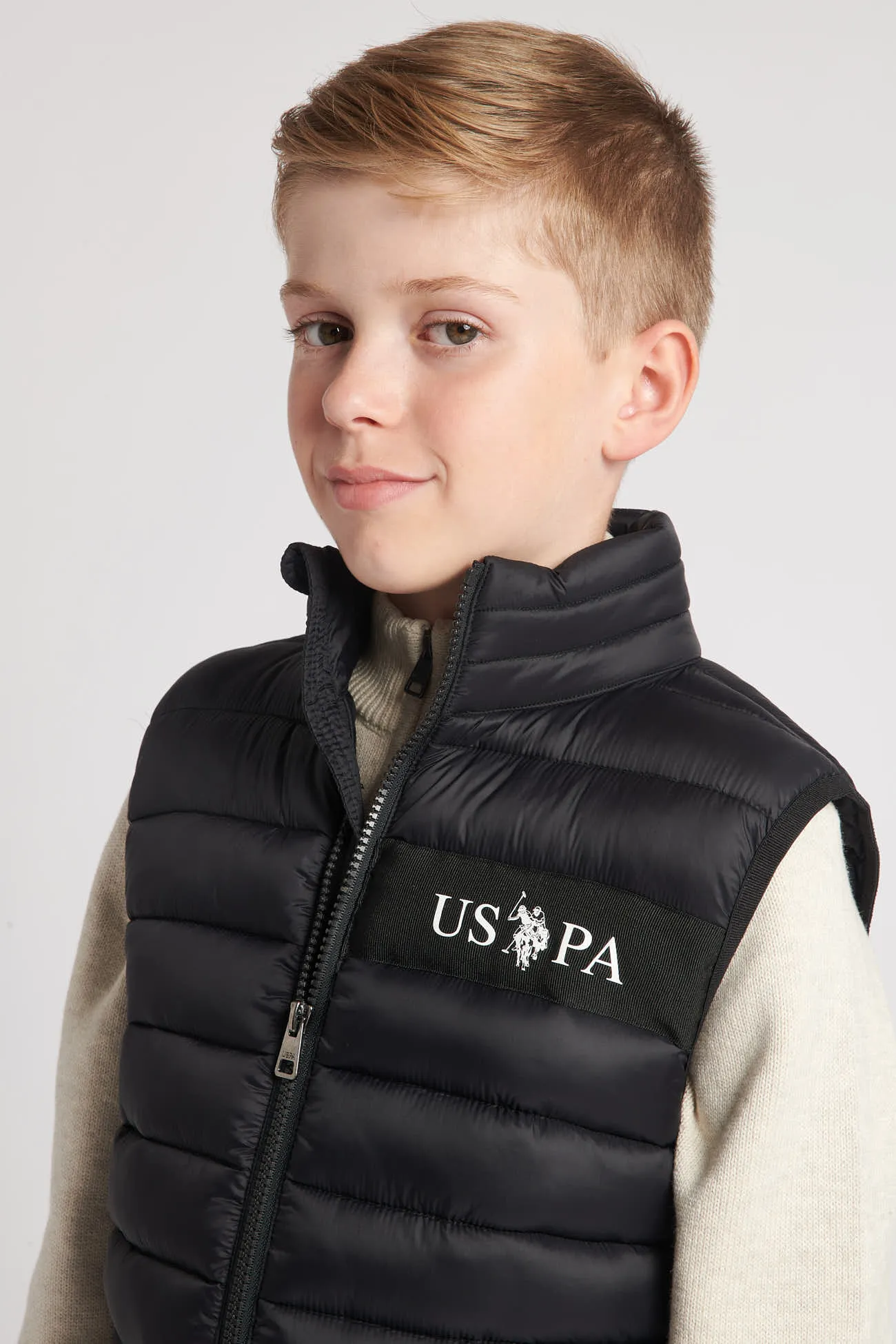 Boys Lightweight Quilted Tape Gilet in Black