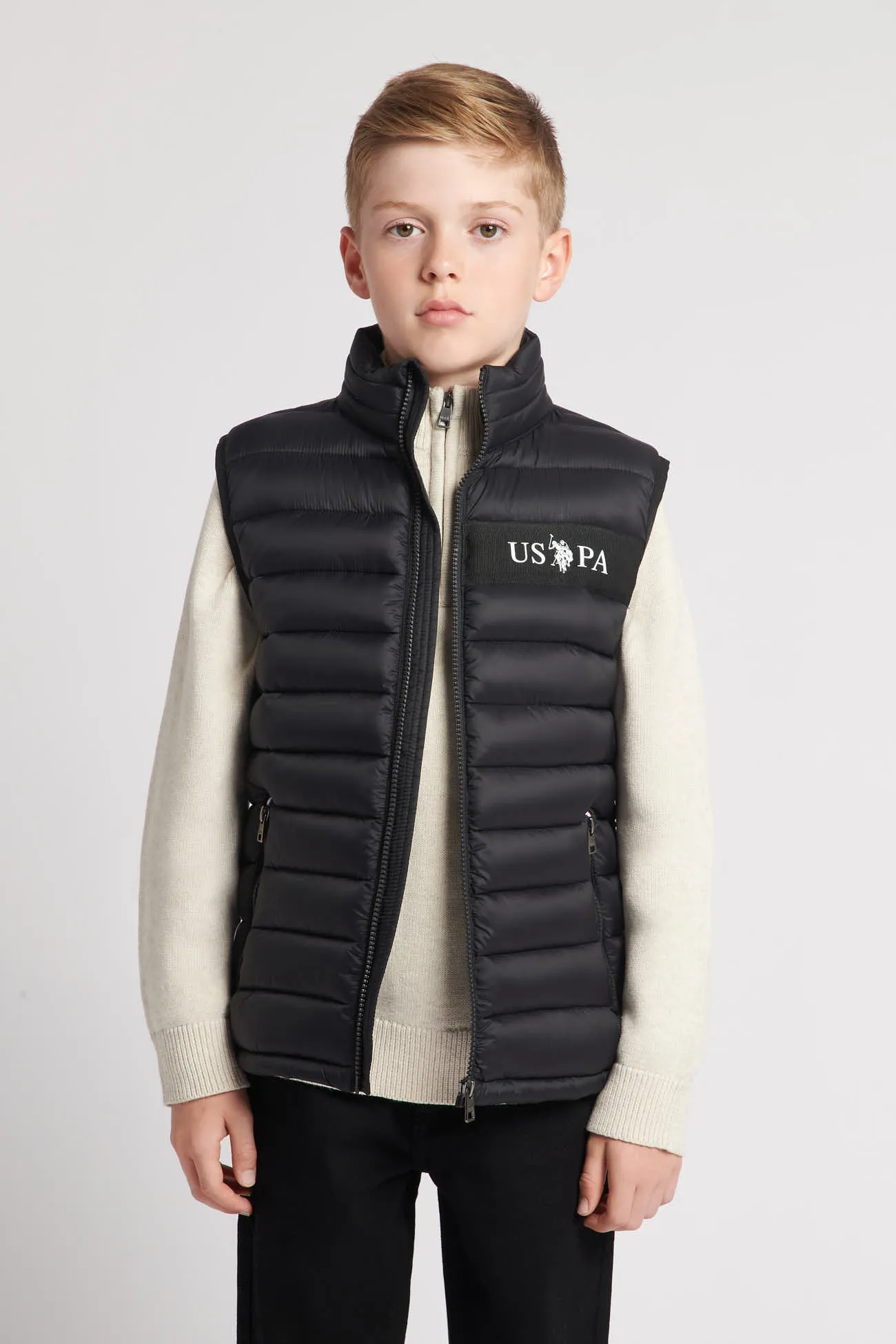 Boys Lightweight Quilted Tape Gilet in Black