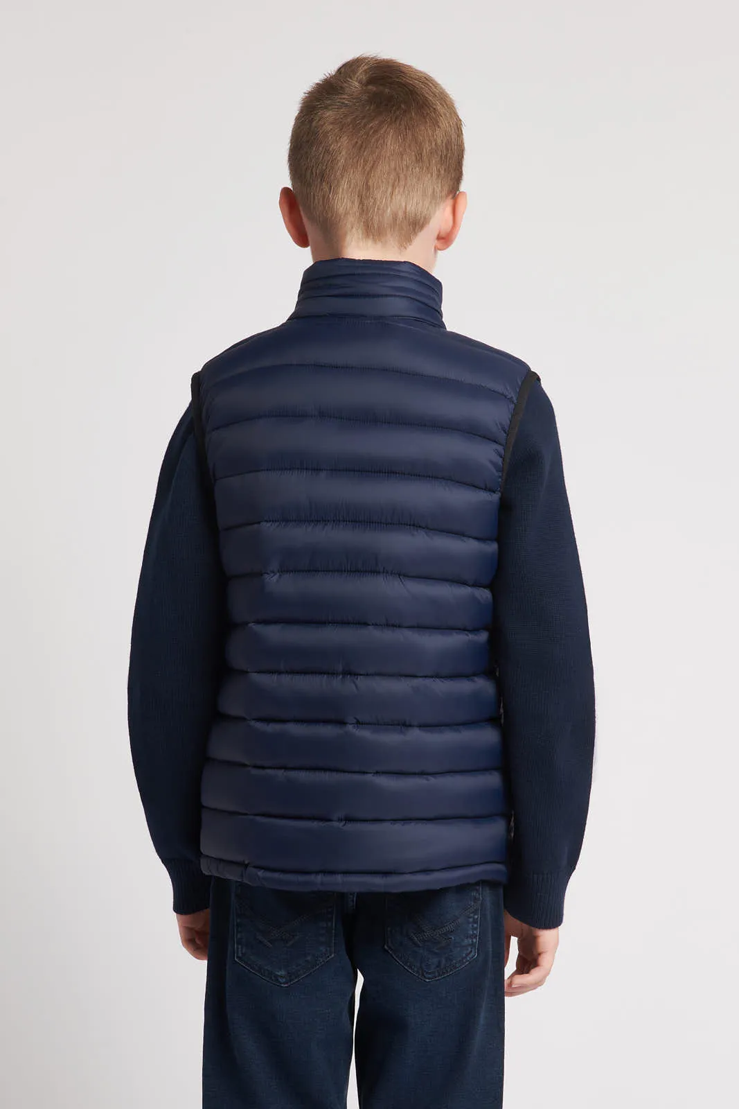 Boys Lightweight Quilted Tape Gilet in Navy Blue