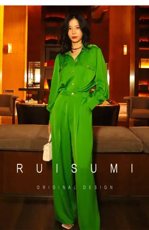 Bright Green gorgeous long sleeve with satin jumpsuit- Dilia