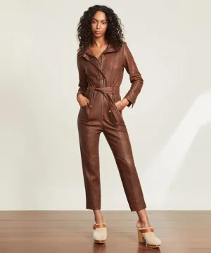 Brown Leather Jumpsuit for Women