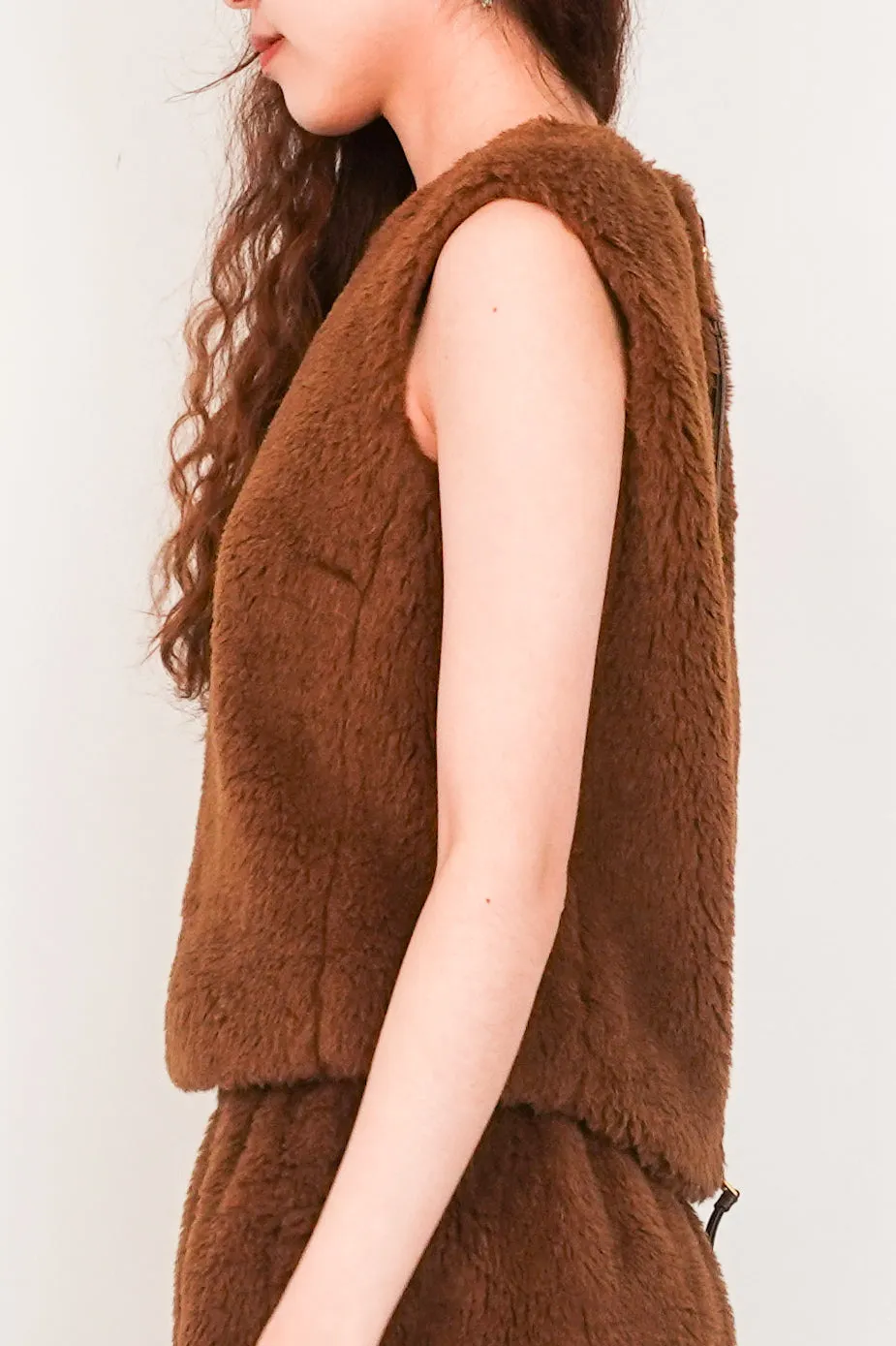 Brown sleeveless teddy top