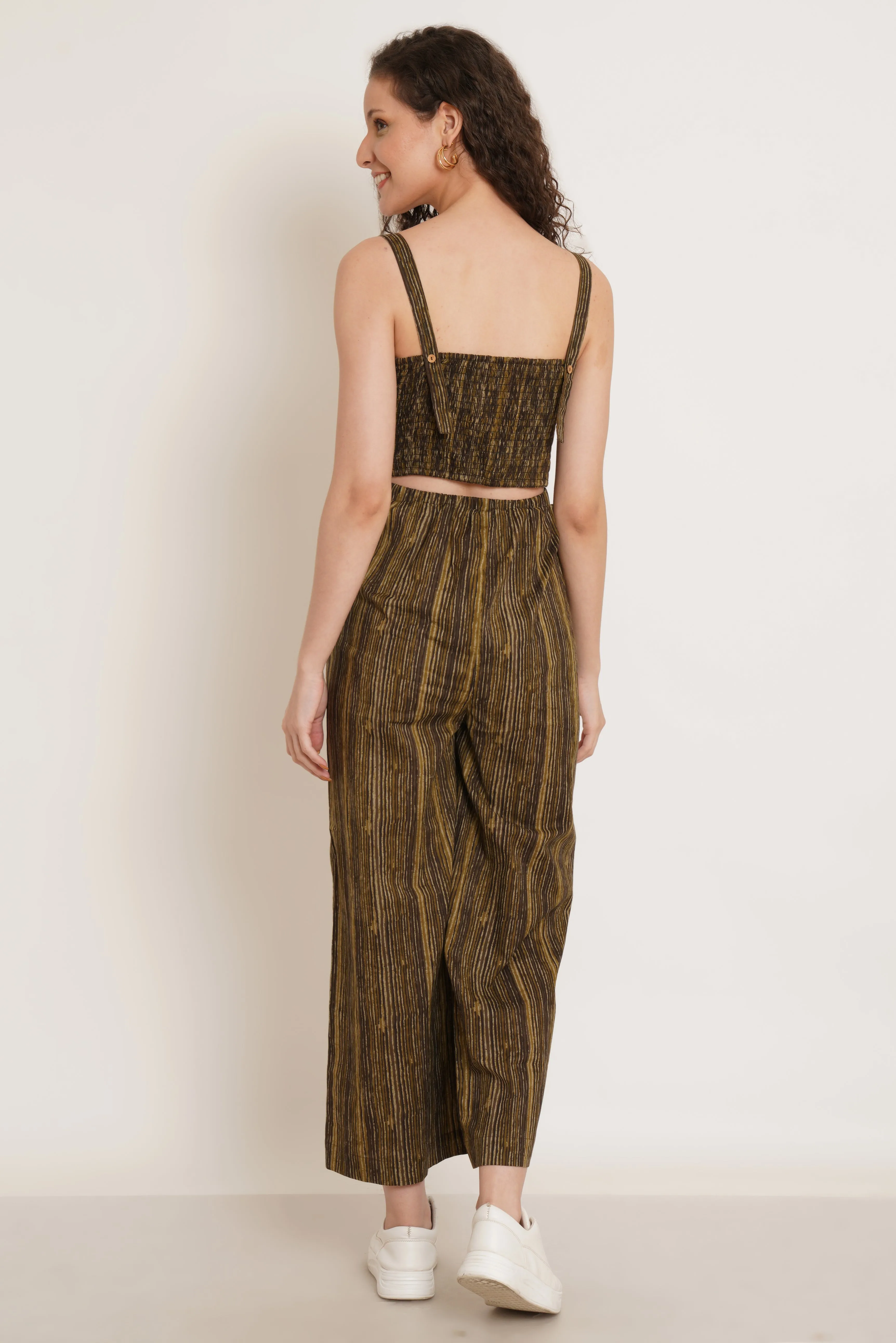 Brown Vertical Stripes Jumpsuit For Women