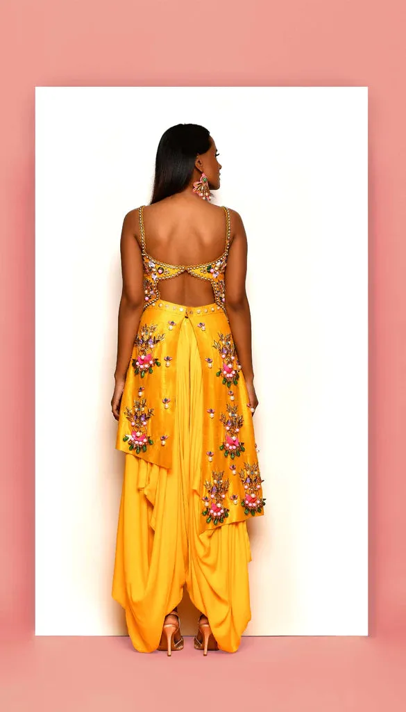 BUGGERED - MUSTARD YELLOW EMBELLISHED DHOTI JUMPSUIT