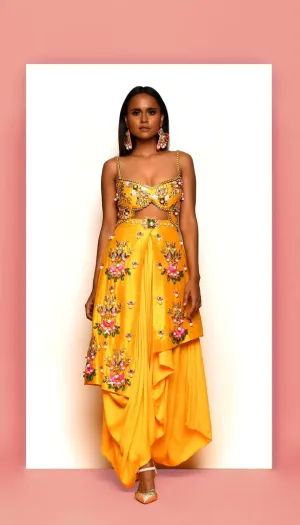 BUGGERED - MUSTARD YELLOW EMBELLISHED DHOTI JUMPSUIT