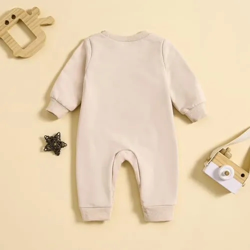 BULINGNA Baby Boy Girl Letters Embroidery Jumpsuit Long Sleeve Onesie Romper Playsuit Fall Winter One Piece Clothes (Pink, 3-6 Months)