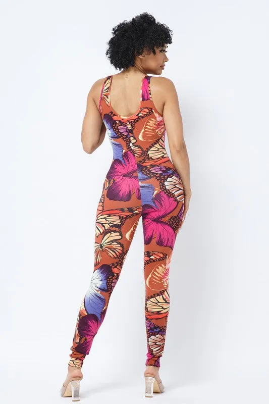 BUTTERFLY PRINT JUMPSUIT