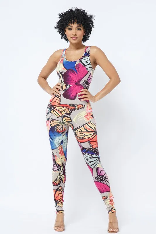 BUTTERFLY PRINT JUMPSUIT