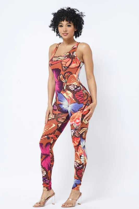 BUTTERFLY PRINT JUMPSUIT