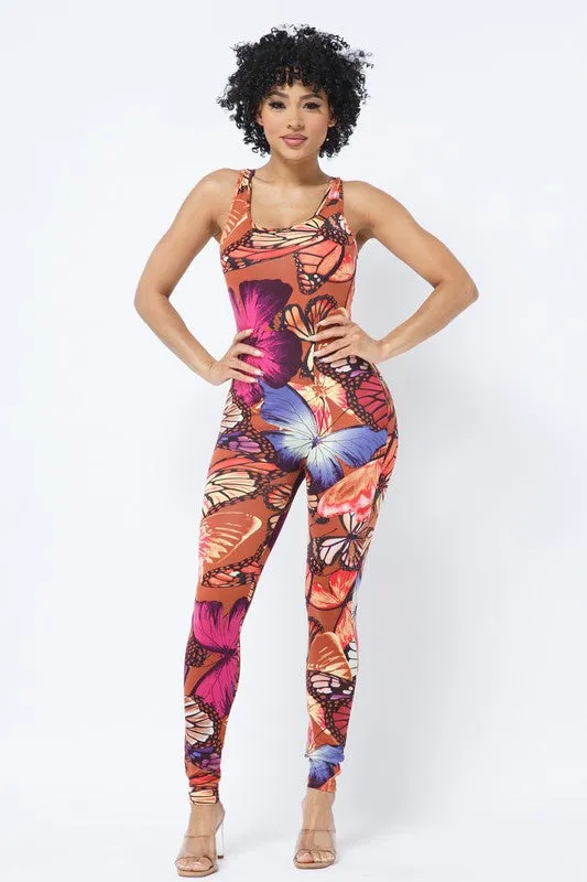 BUTTERFLY PRINT JUMPSUIT