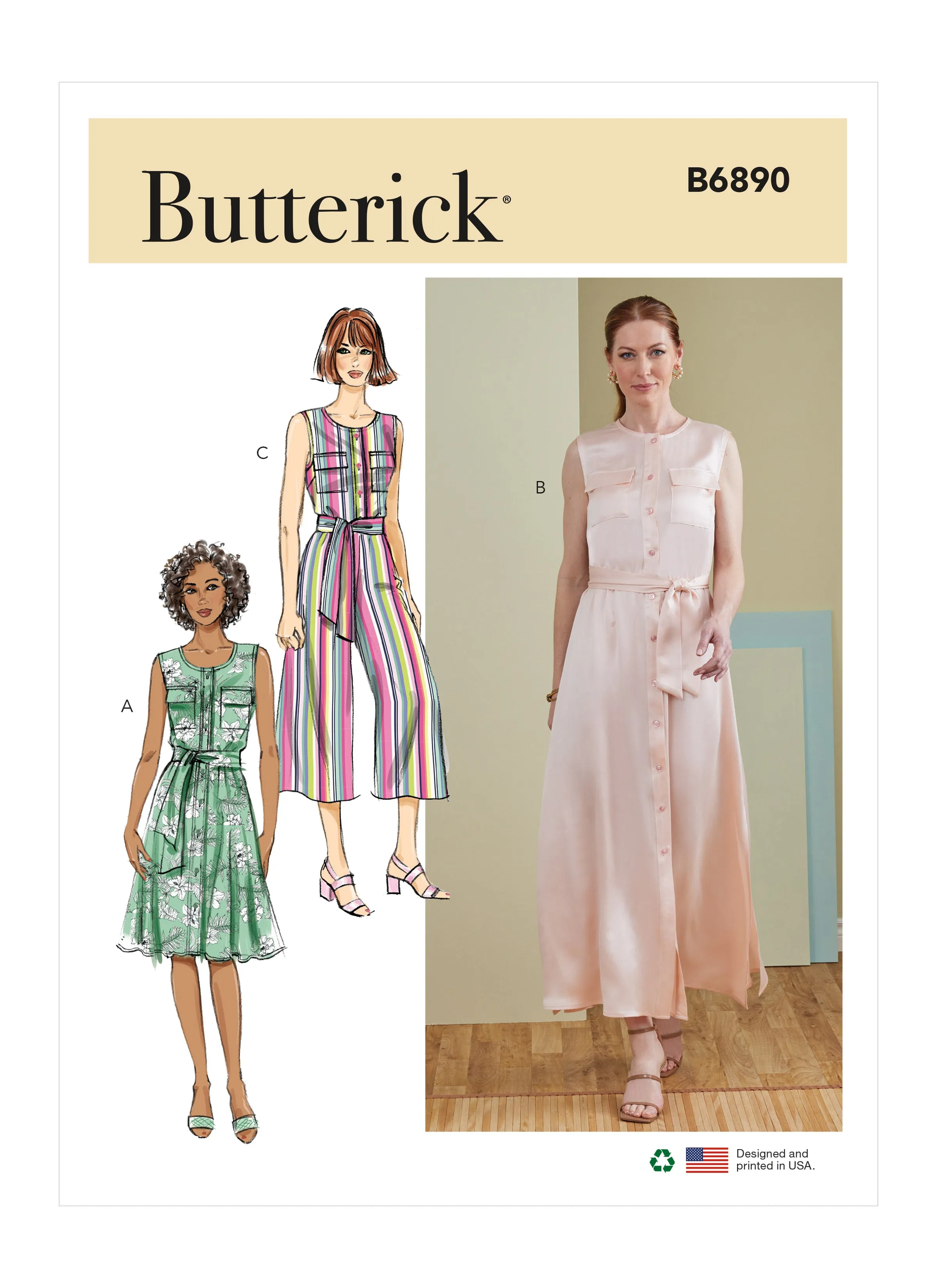 Butterick sewing pattern 6890 Misses' Dress, Jumpsuit and Sash