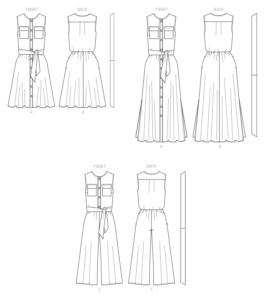 Butterick sewing pattern 6890 Misses' Dress, Jumpsuit and Sash