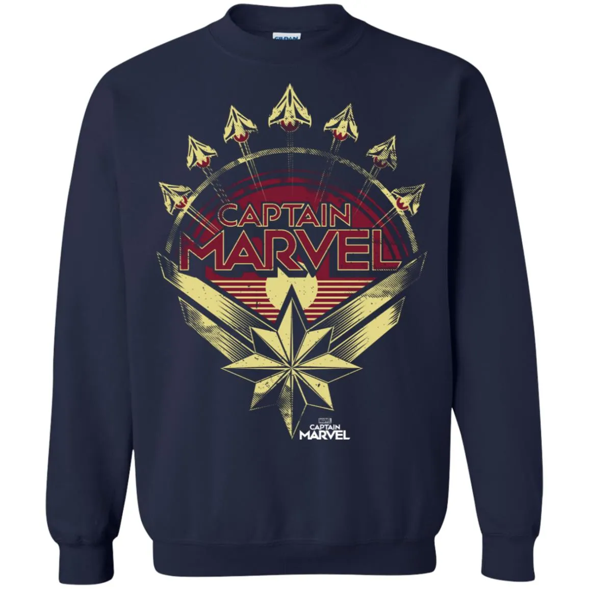 Captain Marvel Yellow Red Plane Flight Logo Crewneck Pullover Sweatshirt